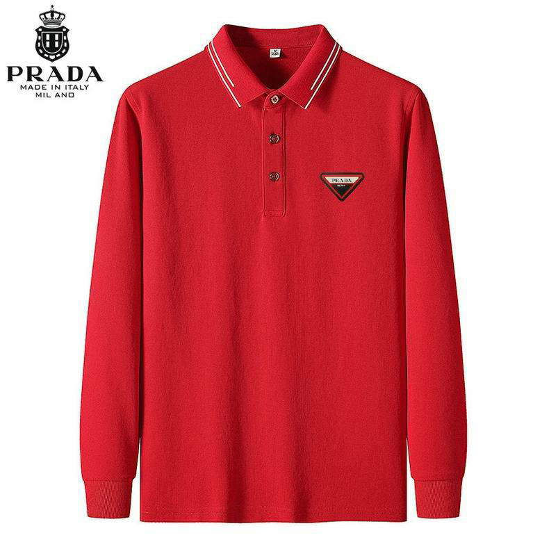 Wholesale Cheap Prada Long Sleeve Lapel T Shirts for Sale