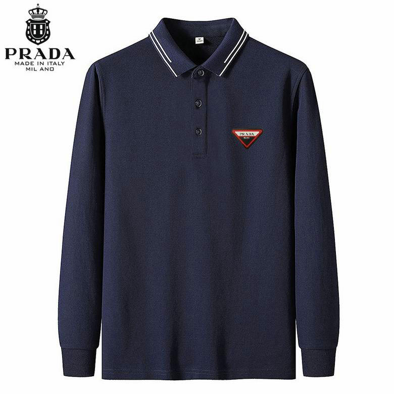 Wholesale Cheap Prada Long Sleeve Lapel T Shirts for Sale