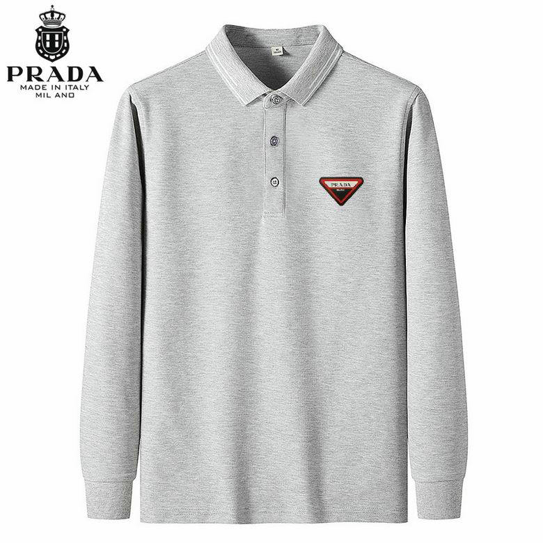 Wholesale Cheap Prada Long Sleeve Lapel T Shirts for Sale