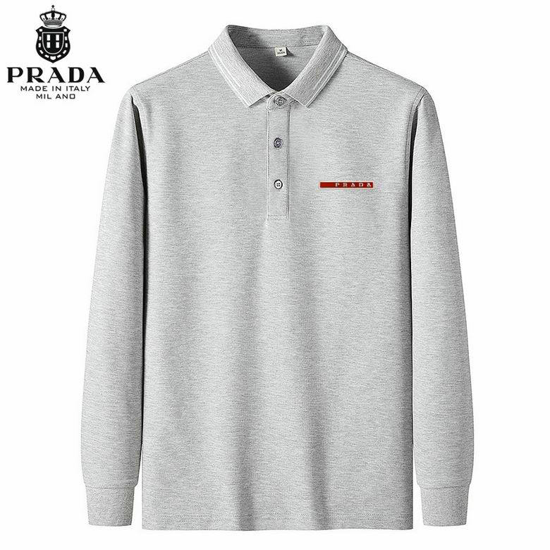 Wholesale Cheap Prada Long Sleeve Lapel T Shirts for Sale