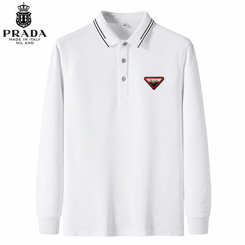 Wholesale Cheap Prada Long Sleeve Lapel T Shirts for Sale