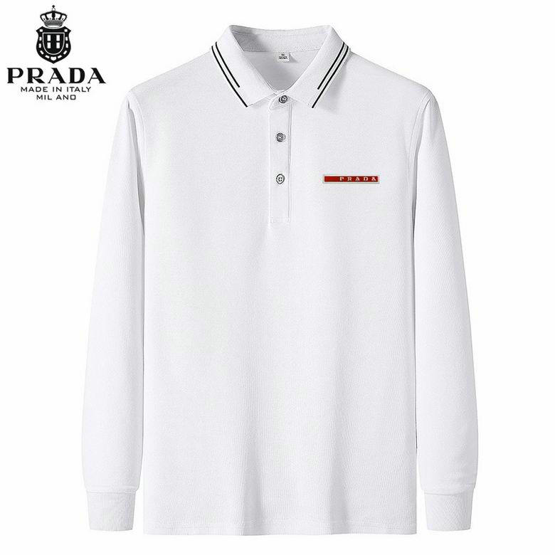 Wholesale Cheap Prada Long Sleeve Lapel T Shirts for Sale