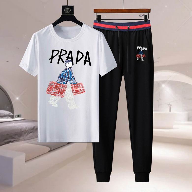 Wholesale Cheap Prada Short Sleeve Replica Tracksuits Sets for Sale