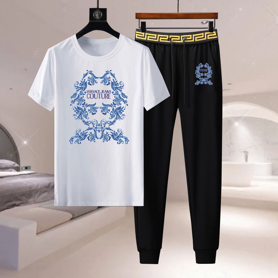 Wholesale Cheap Versace Short Sleeve Replica Tracksuits Sets for Sale